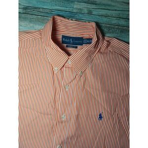 Ralph Lauren Mens Classic Fit Long Sleeve Orange Striped Button-Down